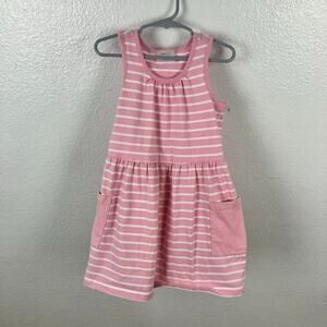 Hanna Andersson So Breezy Pink Stripe Dress Girls 5 Sleeveless Pockets Summer